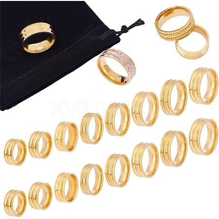 Unicraftale 16Pcs 8 Size 201 Stainless Steel Double Groove Band Ring for Men Women RJEW-UN0002-35G-1