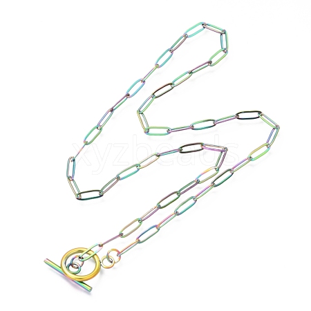 Unisex PVD Vacuum Plating 304 Stainless Steel Paperclip Chain Necklaces NJEW-H215-04MC-1