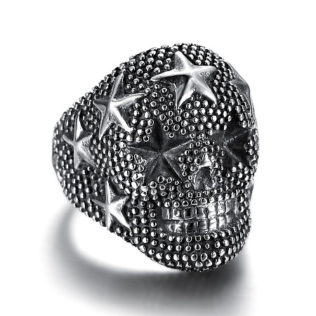 Skull with Star Chunky Wide Band Ring GUQI-PW0001-229I-01-1