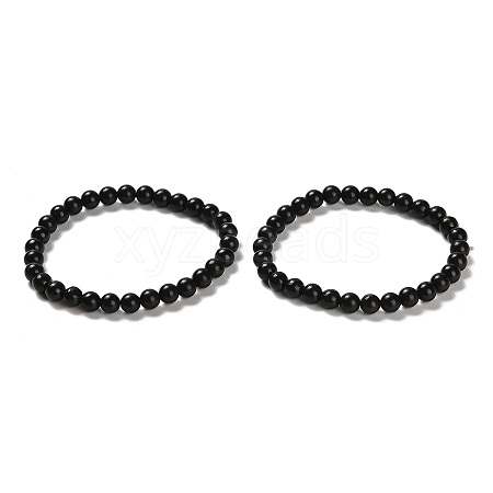 Natural Shungite Round Beaded Stretch Bracelets BJEW-NH0001-01B-1