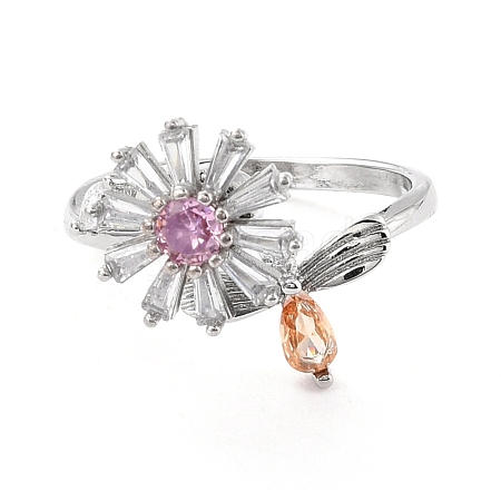 Daisy and Dragonfly Rotatable Open Ring for Women RJEW-M139-01P-1