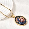 Unisex Religion 304 Stainless Steel Enamel Oval Pendant Box Chain Necklaces STAS-H258-02G-01-2
