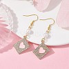 Alloy Crystal Rhinestone Rectangle with Heart Dangle Earrings EJEW-JE05491-03-3