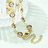 304 Stainless Steel Flat Round Acrylic Rhinestone Cup Chain Anklets for Women AJEW-B031-02G-01-3