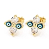 Flower with Evil Eye Real 18K Gold Plated Brass Stud Earrings EJEW-L269-101G-01-1