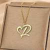 304 Stainless Steel Heart Initial Pendant Necklaces for Women Men FS-WG51A4F-12-1