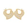 Heart Brass Pave Clear Cubic Zirconia Hoop Earrings EJEW-M258-23G-1