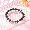 Natural Black Agate & Synthetic Hematite & Cubic Zirconia Round Beaded Stretch Bracelet BJEW-JB09442-2