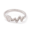 304 Stainless Steel with Rhinestone Heartbeat Finger Ring for Women RJEW-C086-16-P-2
