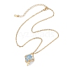 Brass Macrame Pouch Dyed Natural Blue Agate Inside & 304 Stainless Steel Pendant Necklaces for Women NJEW-JN05607-01-4