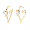 Clear Cubic Zirconia Heart Stud Earrings EJEW-C023-01G-1