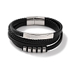 Men's Braided Black PU Leather Cord Multi-Strand Bracelets BJEW-K243-08P-1