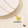 Stylish Stainless Steel Rhinestones Flat Round with Evil Eye Pendant Necklace QQ6499-6-1