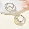 Brass Micro Pave Cubic Zirconia with Synthetic Lemon Quartz Cuff Open Rings RJEW-T035-01P-A-1