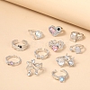 11Pcs Alloy Micro Pave Cubic Zirconia Cuff Rings for Women PW-WGF391D-01-3