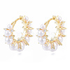ABS Plastic Pearl Beaded Hoop Earrings with Clear Cubic Zirconia EJEW-T046-44-2