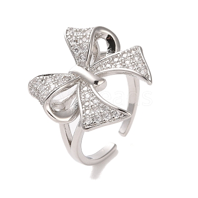 Brass Micro Pave Cubic Zirconia Open Cuff Ring RJEW-K256-58G-P-1