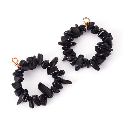 2Pcs Natural Obsidian Chip Beaded Pendants PALLOY-TAC0232-05-1