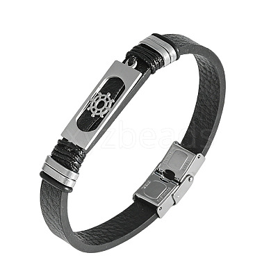 304 Stainless Steel & Black Imitation Leather Cord Bracelets for Men WG9A637-01-1