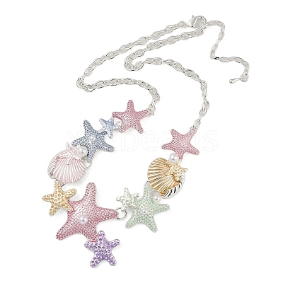 Summer Beach Alloy Colorful Enamel Starfish & Shell Bib Necklaces NJEW-B113-06-1