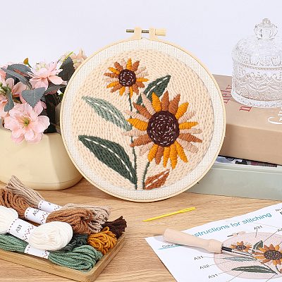 Flower Pattern Punch Embroidery Starter Kits DIY-WH20007-743A-1