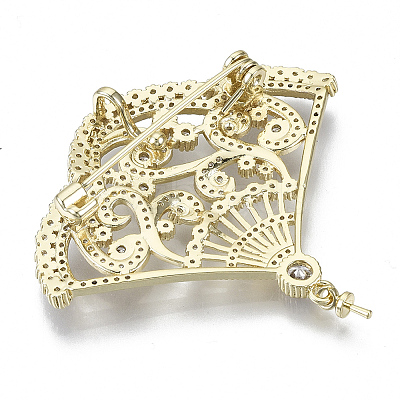 Brass Micro Pave Clear Cubic Zirconia Brooch Findings KK-N232-75-NF-1