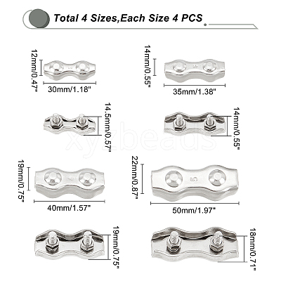 16Pcs 4 Style 304 Stainless Steel Double 2-Post Cable Clamp FIND-GA0002-28-1