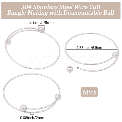 6Pcs Adjustable 304 Stainless Steel Wire Cuff Bangle Making MAK-BBC0001-24B-P-1