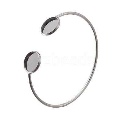 304 Stainless Steel Cuff Blank Bangle Bases with Flat Round Trays STAS-D381-01B-P-1