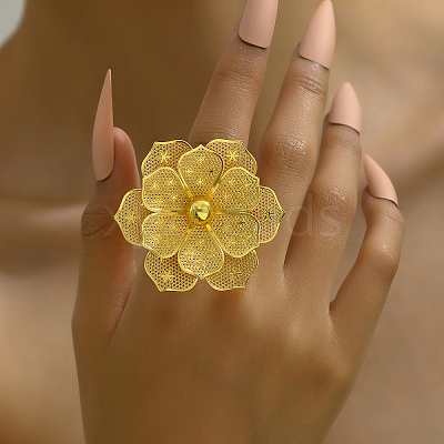 Luxurious Iron Flower Open Cuff Ring for Women's Party Dressing SW9832-1