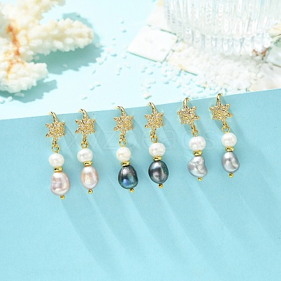 3 Pairs 3 Colors Natural Cultured Freshwater Pearl & Brass Cubic Zirconia Dangle Earrings EJEW-JE07265-1