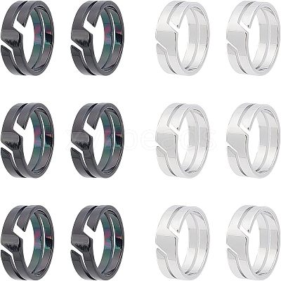 12Pcs 2 Colors 304 Stainless Steel Finger Ring RJEW-UN0001-18-1