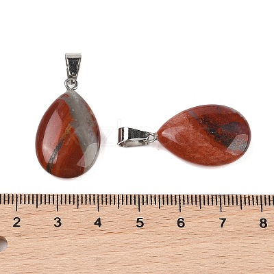 Teardrop Natural Red Rainbow Jasper Pendants G-Q368-20-1