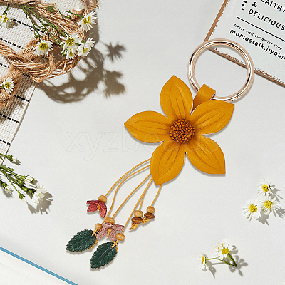 Leather and Alloy Keychain HJEW-WH20022-04A-04-1