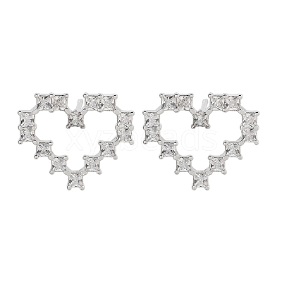 Heart Rack Plating Brass with Clear Cubic Zirconia Stud Earrings for Women EJEW-G409-04P-1