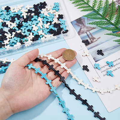 9 Strands 3 Colors Synthetic Turquoise Beads Strands G-HS0001-07-1