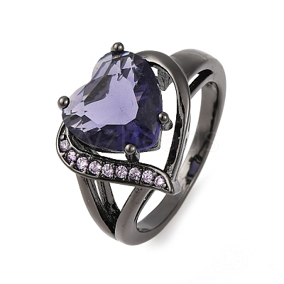 Heart Brass Micro Pave Cubic Zirconia Finger Rings FS-WG4D14B-05-1