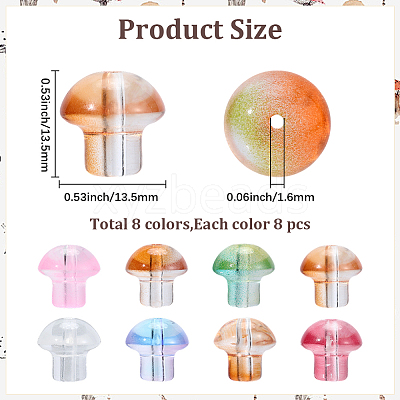 64Pcs 8 Colors Transparent Glass Beads GLAA-PA0001-24-1