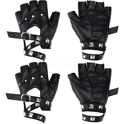 2 Pairs PU Leather Biker Punk Gloves with Belt AJEW-CL0003-02-1