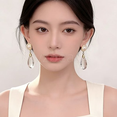 Brass & Imitation Pearl Round Stud Earrings WG00083-01-1