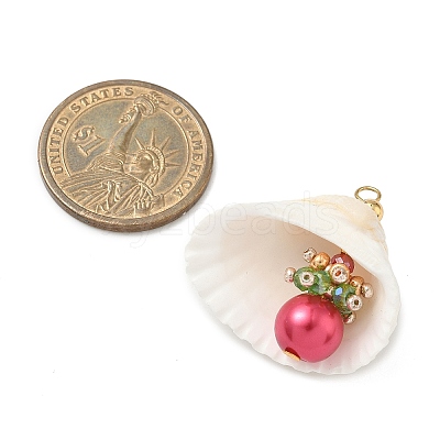 Natural Shell & Round Glass Pendants PALLOY-MZ00912-07-1