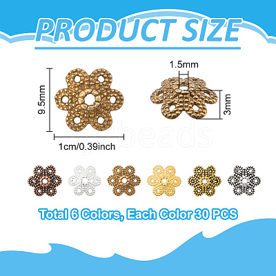 Mixed Color Tibetan Style Alloy Flower Bead Caps for Jewelry Making TIBEB-PH0001-03-RS-B-1