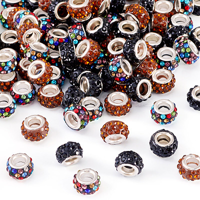 105Pcs 3 Colors Polymer Clay Rhinestone European Beads CPDL-TA0001-02-1