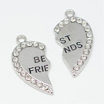 Heart Alloy Rhinestone Split Pendants TIBEP-S293-061P-FF-1