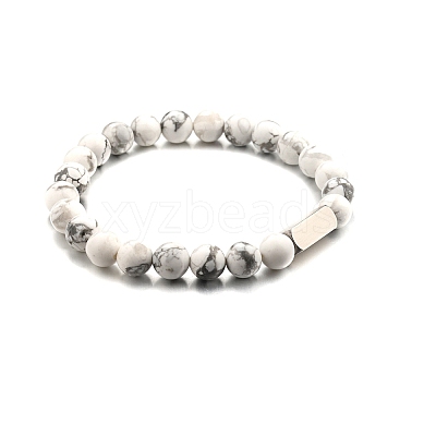 Natural Howlite Round Beaded Stretch Bracelet PW-WG80752-07-1