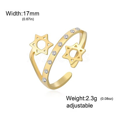 304 Stainless Steel & Crystal Rhinestone Cuff Open Rings WGEE38E-02-1