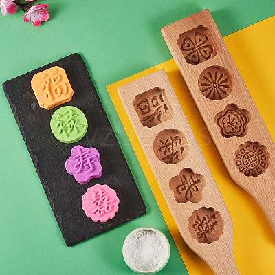 Star & & Flower & Flat Round & Square Wooden Press Mooncake Molds BAKE-SZ0001-06-1