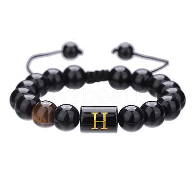 Adjustable Natural Tiger Eye and Glass Beaded Braided Bead Bracelets for Men Women FS-WGD7D76-08-1