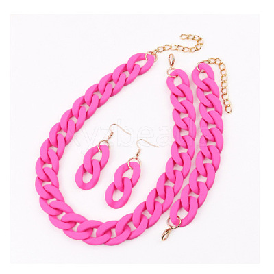 Acrylic Curb Chain Chain Necklaces & Dangle Earrings & Bracelets Sets FS-WGA399B-11-1