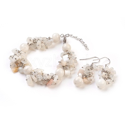 Natural White Moonstone Dangle Earrings and Bracelets Sets SJEW-JS00972-1
